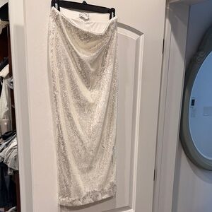 Mango White Sequin Pencil Skirt